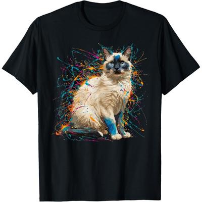 Colorful Paint Splash Siamese Cat Art Graphic T-Shirt