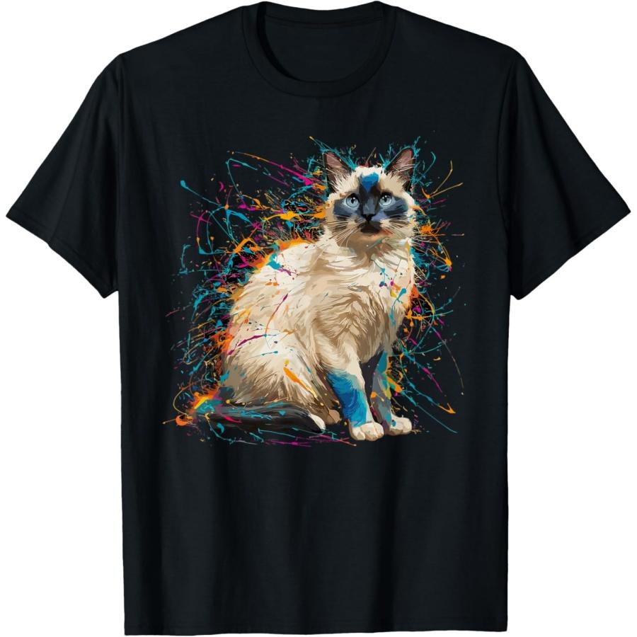 

Colorful Paint Splash Siamese Cat Art Graphic T-Shirt XXXXXL чёрный