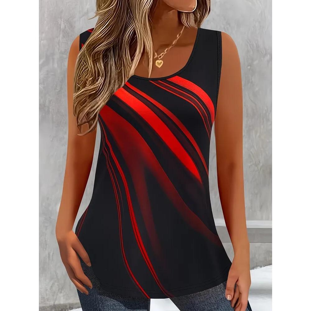 Gilet Estivo da Donna Taglia Larga Fiori Colorati Stampa 3D Largo alla Moda Comodo Morbido Traspirante Scollo a O Senza Maniche