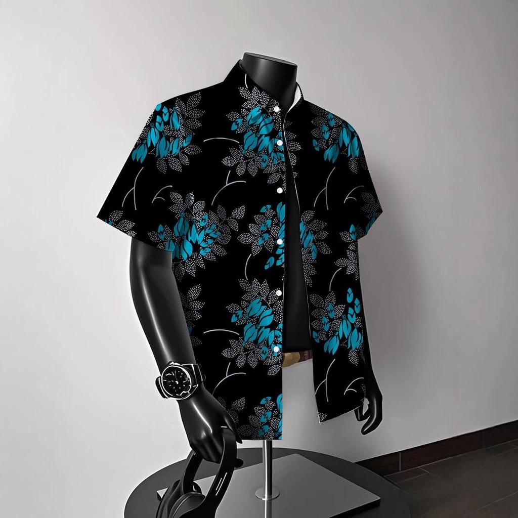 Men's Vintage Hong Kong-Style Hawaiian Floral Short-Sleeve Shirt: Trendy Summer Beachwear for Couples
