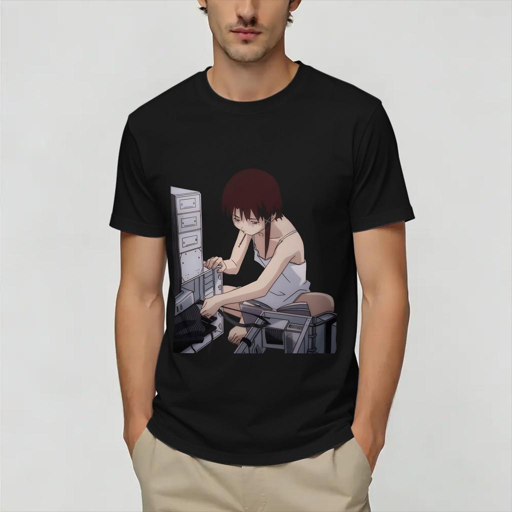 Serial ExperiUnisexts Lain T Shirt Beach Pure Cotton TShirts For Unisex Hip Hop Casual Tee Shirt Short Sleeves Vintage Top Tees