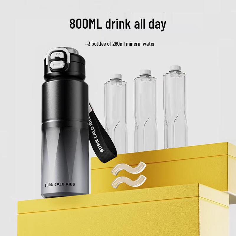 LINGCHEN Gradient Blue Sports Insulated Water Bottle 800ml