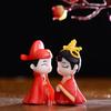 2Pcs Fancy Adorable Bright-colored Couple Dolls Decorative Bride Groom Figurine Plastic Cake Toppers for Valentine's Day