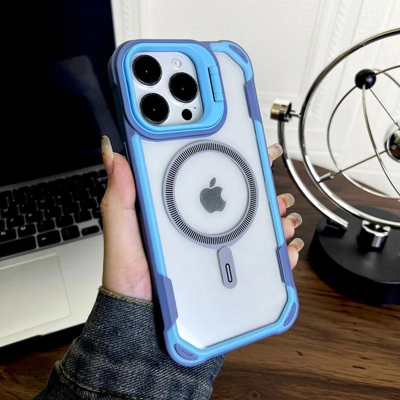 Shockproof Armor Transparent Magnetic Phone Case For iPhone 16 15 14 13 12 Pro Max Plus 11 For Magsafe Adsorption Cover