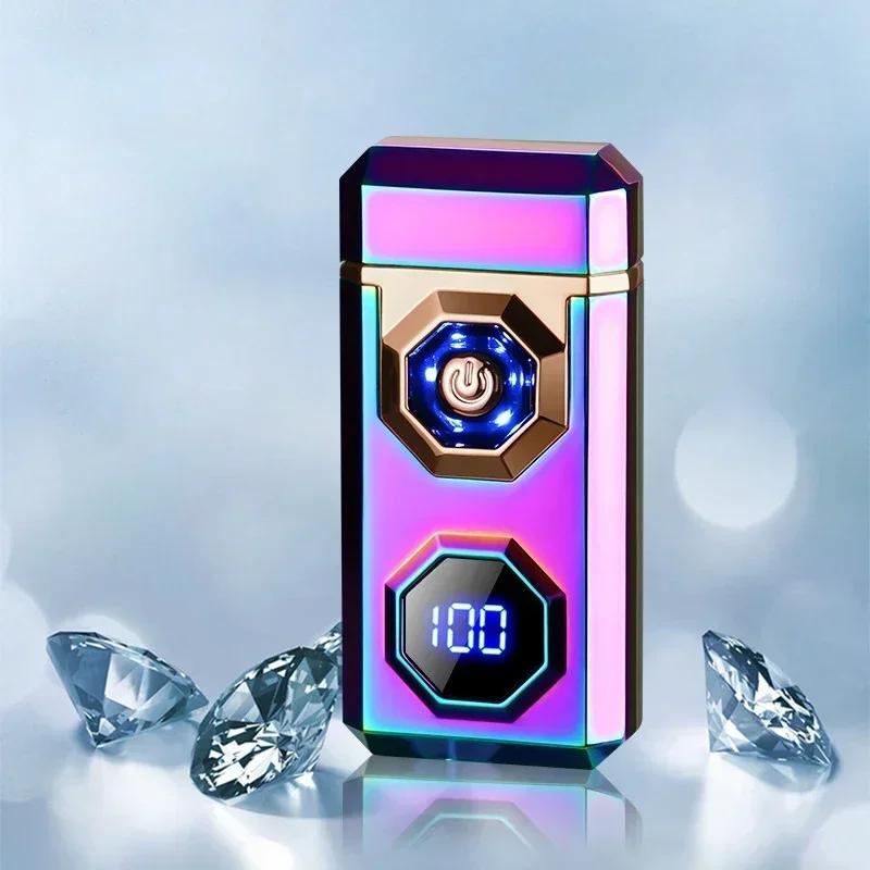 Large Flame Arc Metal Lighter Windproof LED Lighting Power Display Ignition Display Fast Charging Ignition Gadget