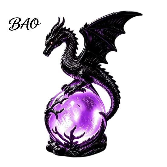 Dragon Statue with Lights Gothic Night Light, Resin Purple Glowing Crystal Dark Theme Room Decor Sphere, Fantasy Table Lamp for Halloween Home Desktop