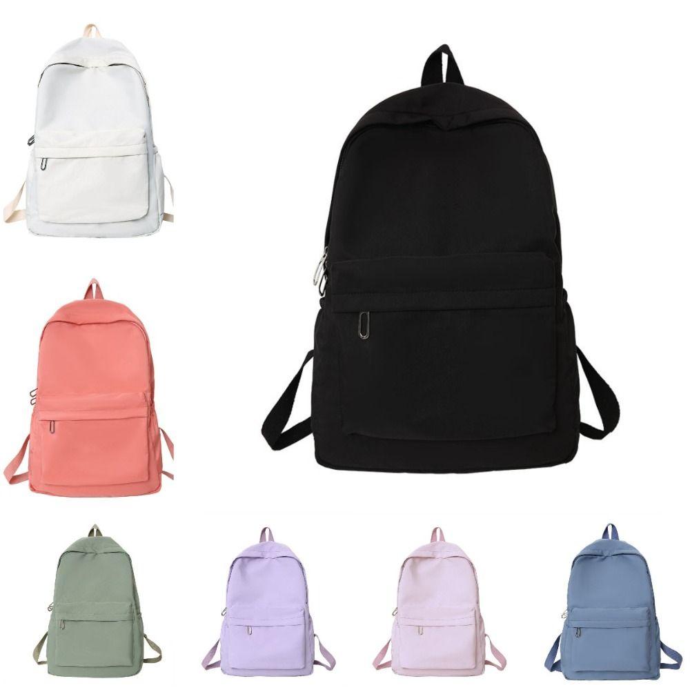 Solid Color Preppy Style Backpack Large Capacity Teenagers Shoulder Bag Outdoor