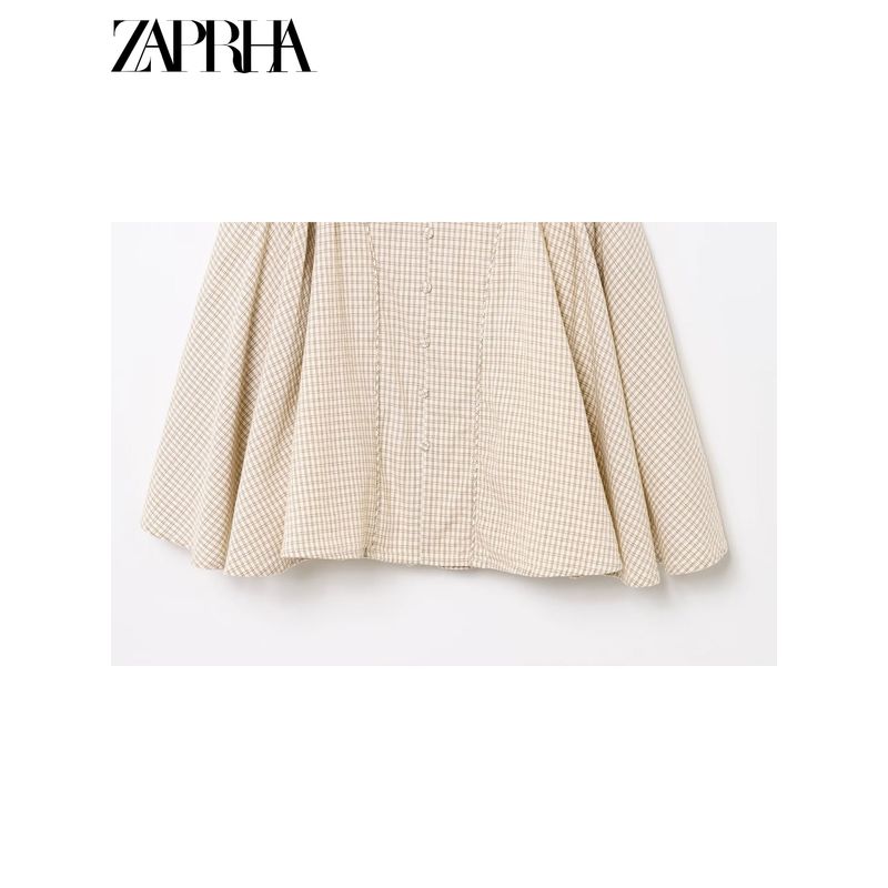 Zaprha 2025 New Arrival French Sweet First Date Silm Cotton Hanging Collar Gingham Short Dress 5107303