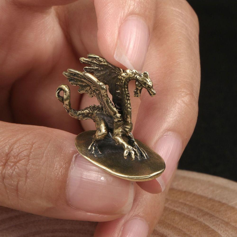 Solid Brass Little Flying Dragon Ornaments Micro-carving Dragon Miniatures  Desktop