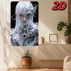 **Aluminum Art Wall Decor: Modern Sci-Fi Silver Figure Portrait, Futuristic Fantasy Metal Sculpture**