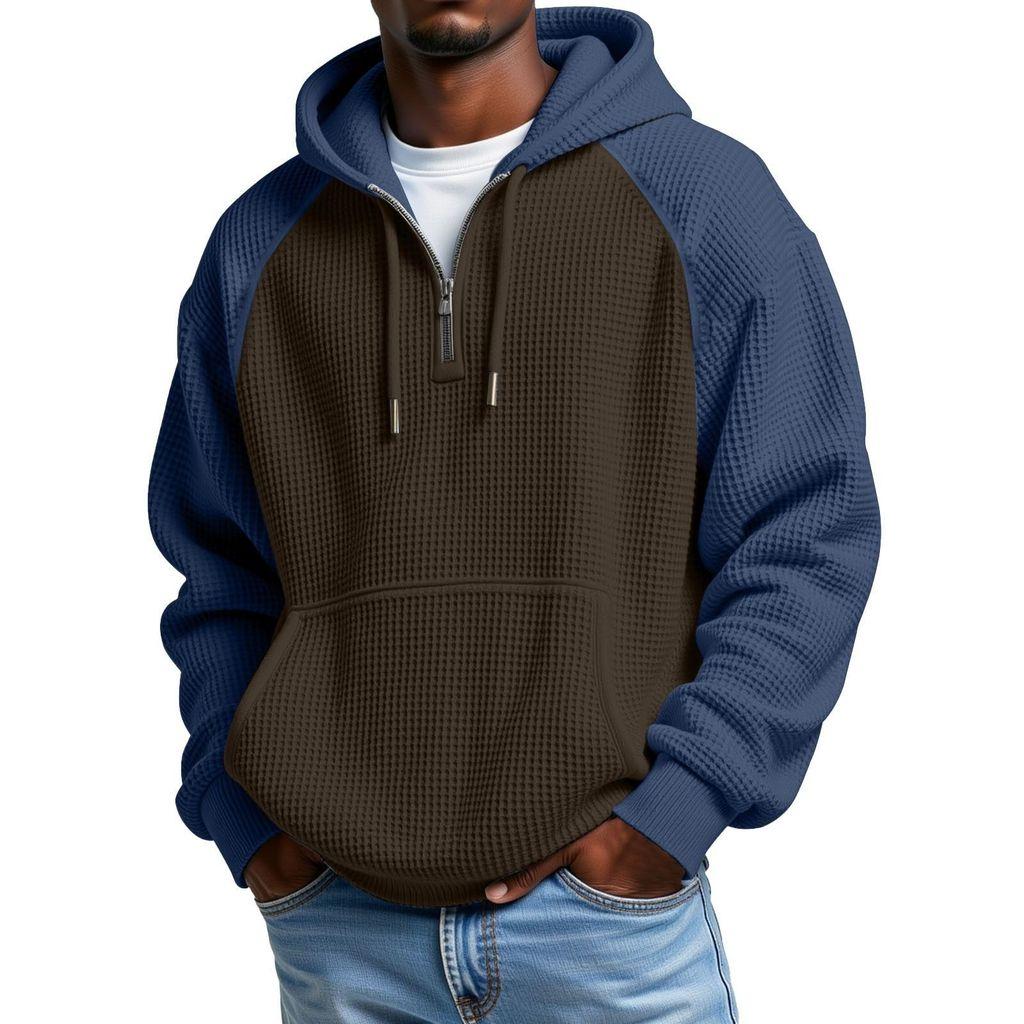 Streetwear Hoodie With Colorblock Pattern And Pouch Pocket For Casual Men