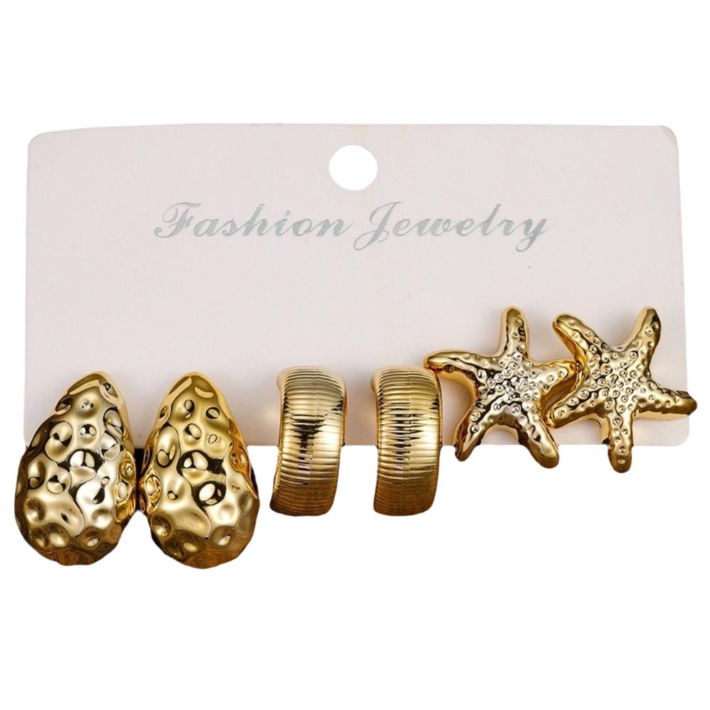 Starfish Starfish Earrings Golden Seashell Dangle Earrings Retro C-Shape Earrings Set  Summer