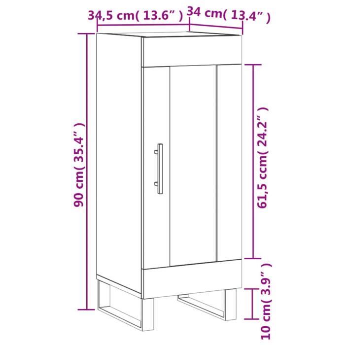 VidaXL Buffet Gris béton 34,5x34x90 cm Bois d'ingénierie 828824