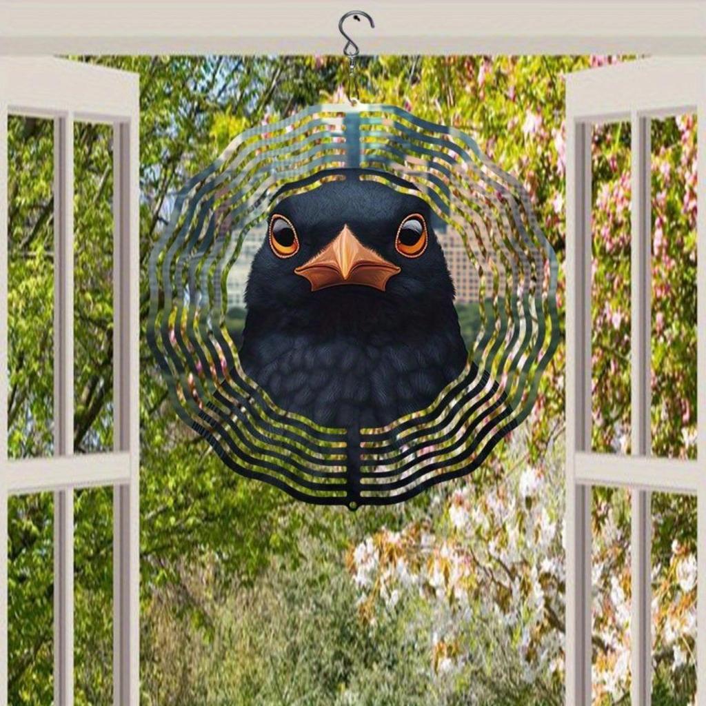 Metal Wind Spinner with Town Crow Design 3D Hanging Decor for Indoor Outdoor Garden Yard Patio No Power Needed Easy to Install
