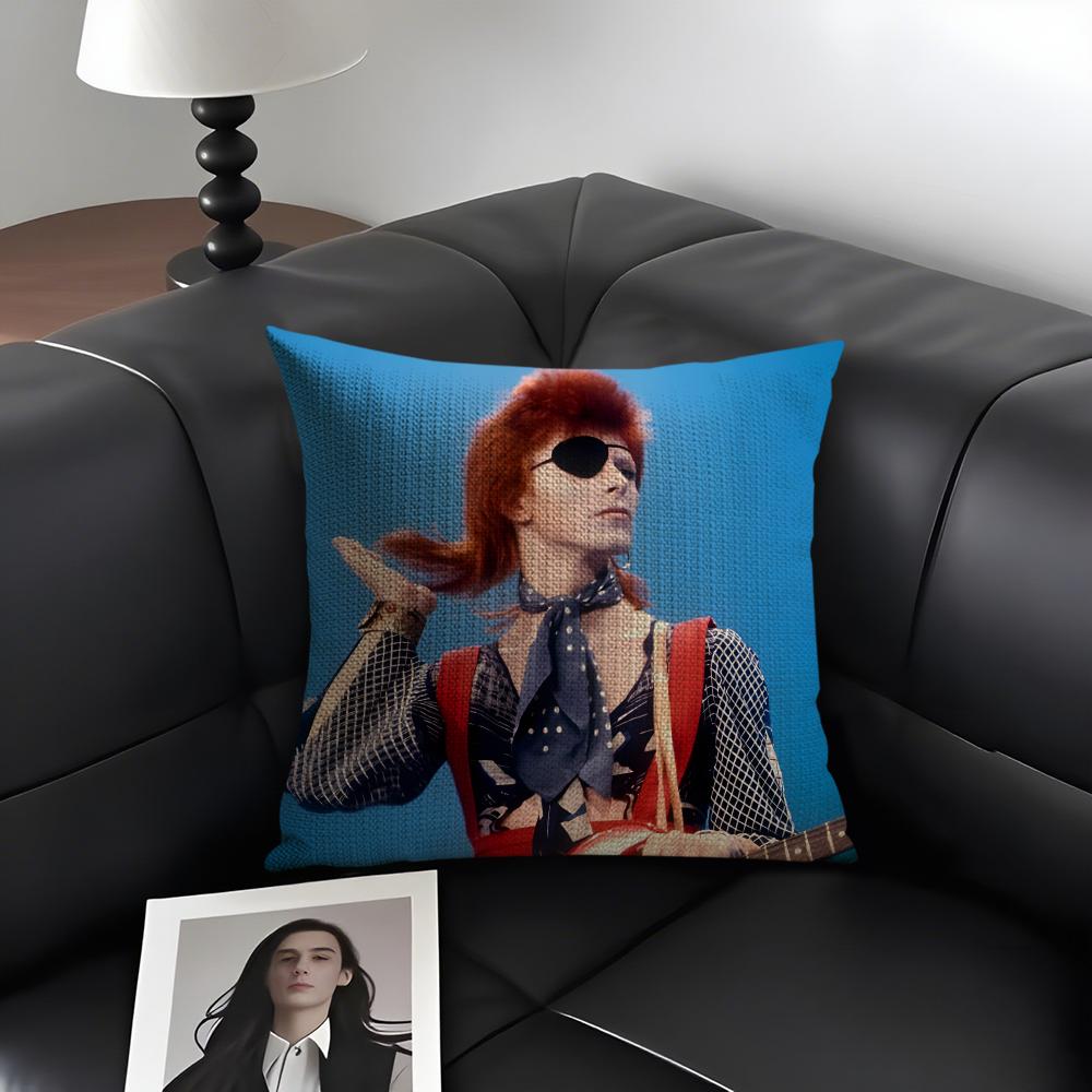 D-David Bowiee Singer Cushion Cover Natural Linen Organic Fabric Double-Sided Printing Sofa Home Decor Gift Pillow Case