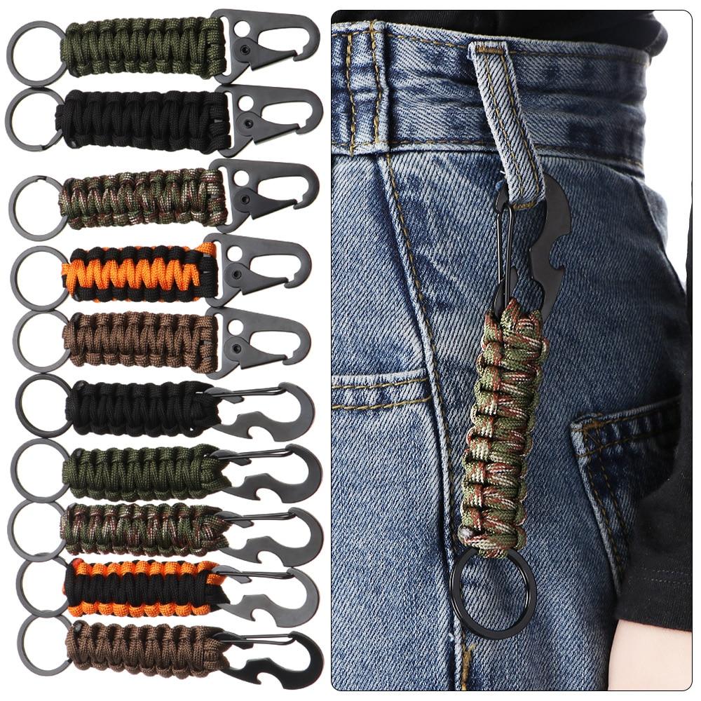 Anello portachiavi esterno Moschettone da campeggio Corda militare Paracord Corda Kit di sopravvivenza da campeggio Strumenti apribottiglie con nodo di emergenza