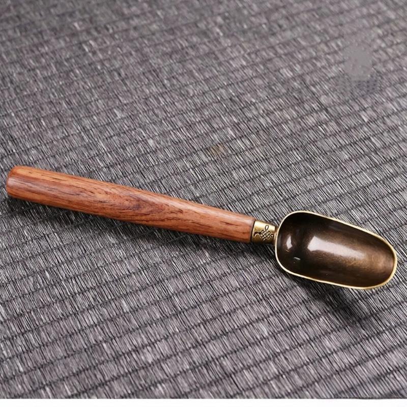 Hand Polished Vintage Ebony Tea Spoon Solid Wood Handle Durable Small Natural Tea Shovel for Home Coffee Bar