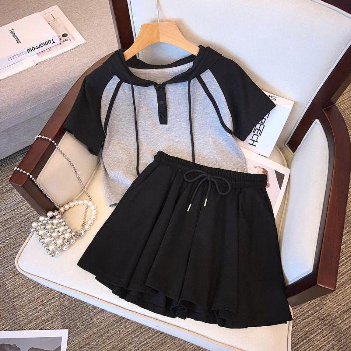 Set sport de vară pentru fete, stil coreean 2025: Top cu mânecă scurtă și pantaloni scurți