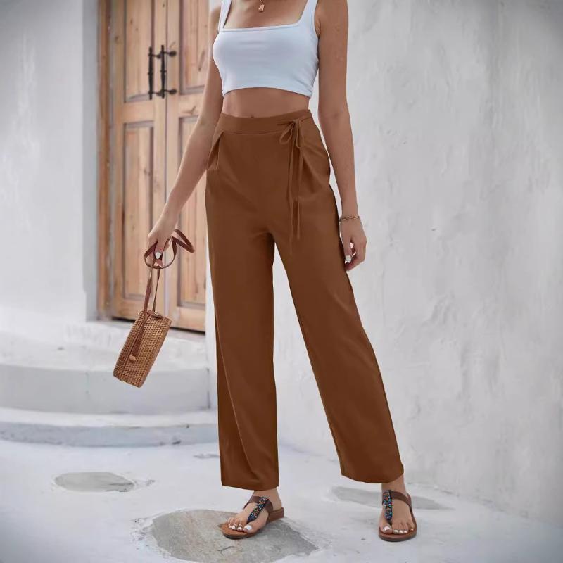 

Women s Olive Green Tie-waist Wide Leg Pants High Waist Loose Casual Trousers XXXL коричневий