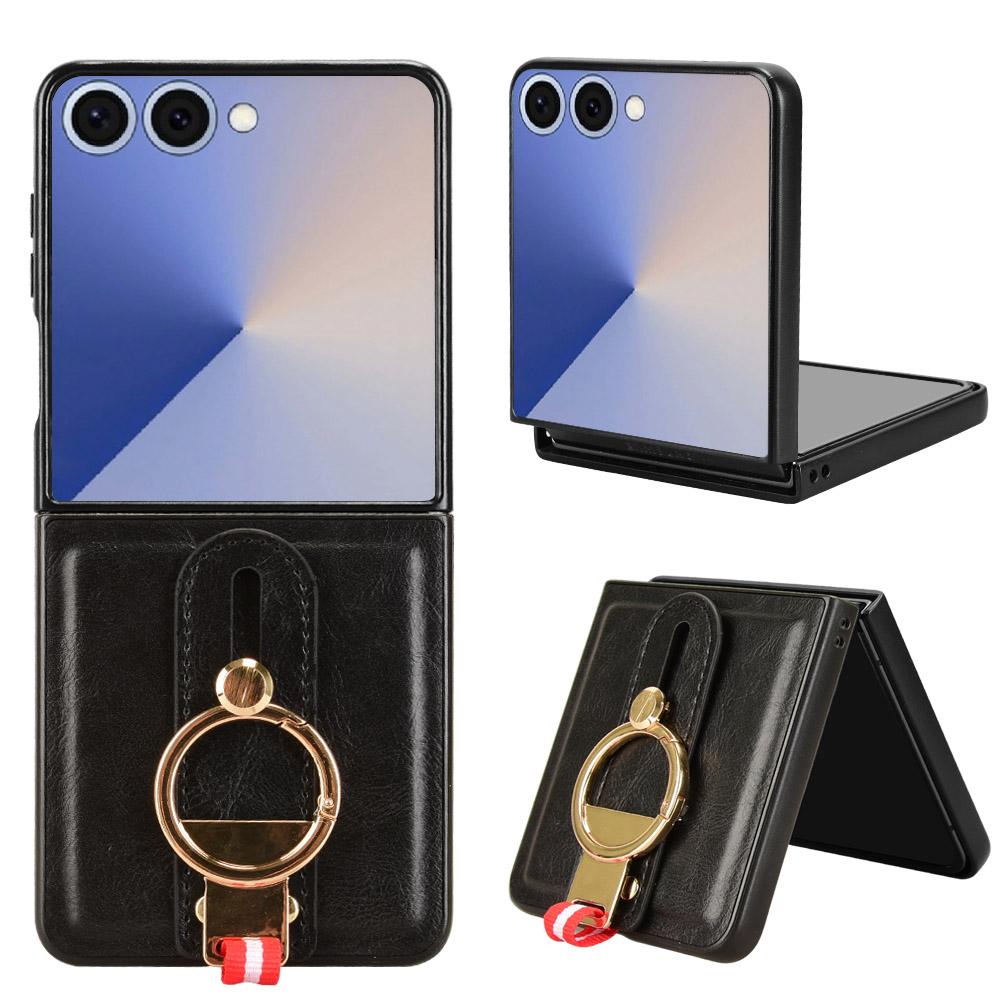 For Samsung Galaxy Z Flip7 5G Case Wristband Kickstand Leather+PC+TPU Phone Cover with Bottle Opener