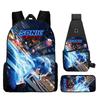 Backpack, Primary School Student Animation Schoolbag, Cartoon Backpack, Satchel, Pencil Bag, Three-Piece Set.