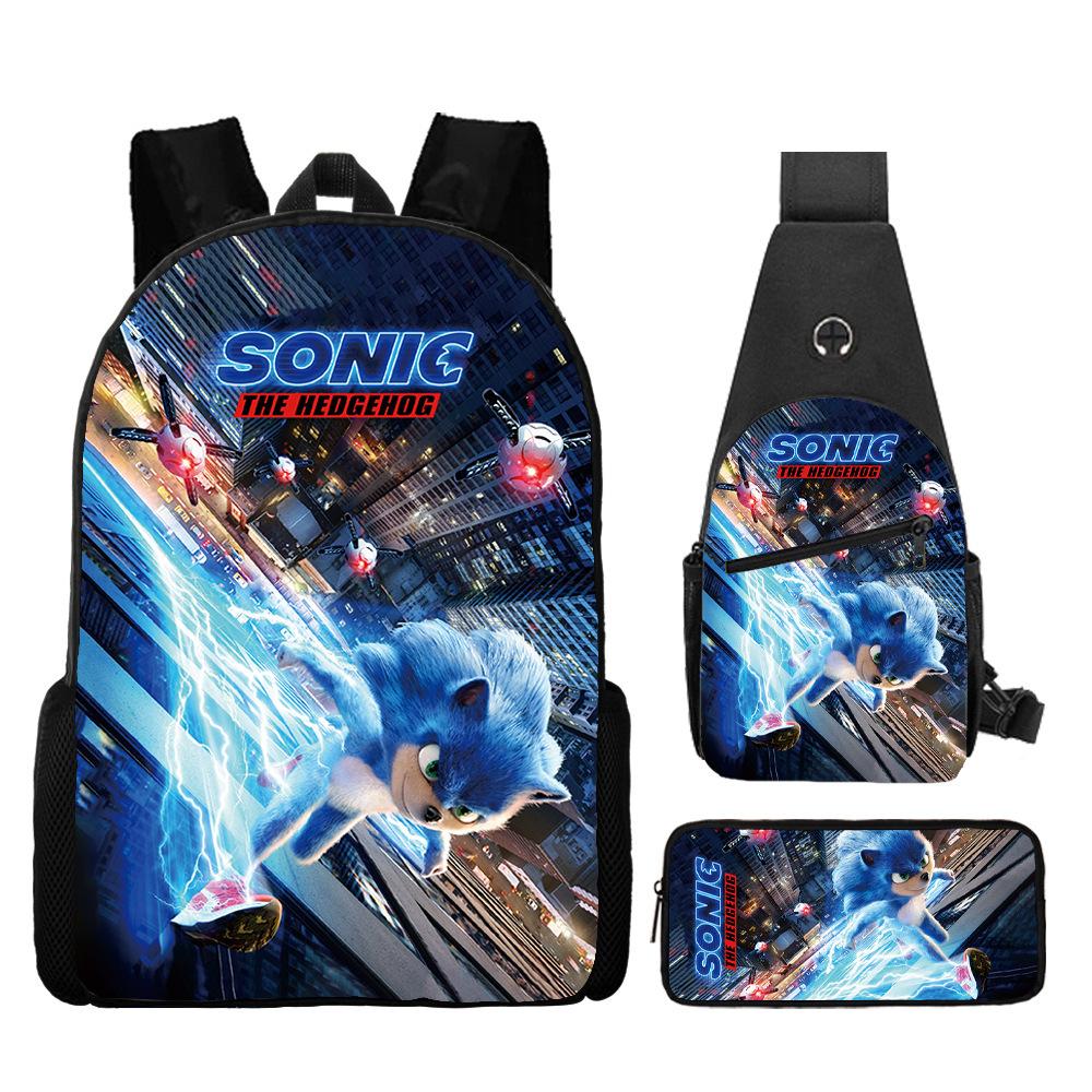 Backpack, Primary School Student Animation Schoolbag, Cartoon Backpack, Satchel, Pencil Bag, Three-Piece Set.