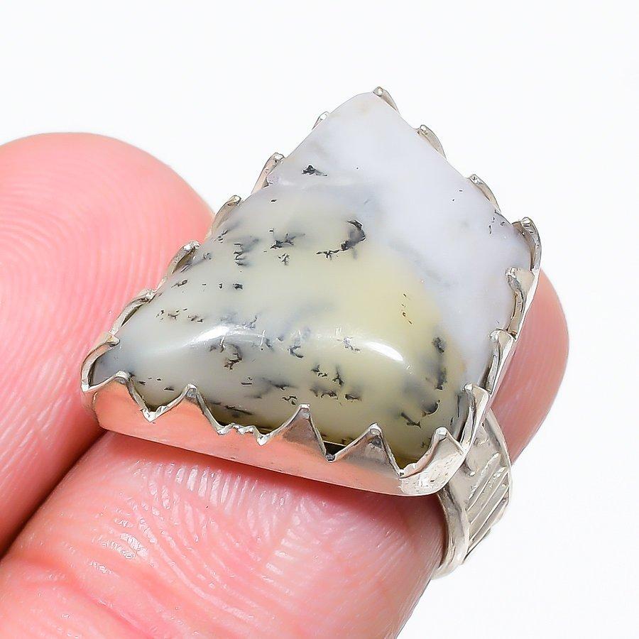 

Ювелирное кольцо из стерлингового серебра 925 пробы с дендритом и опалом, размер 6 h2B08 6 белый