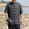 Men's Summer Chinese Style Short Sleeve Tang Suit Shirt with Frog Buttons