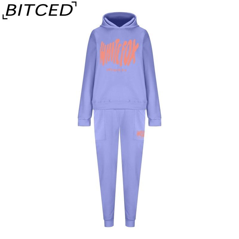 BITCED Women's Spring/Autumn/Winter Sweatshirt Set Foam-Printed Fashion Sports Long-Sleeved Hooded Sweatshirt