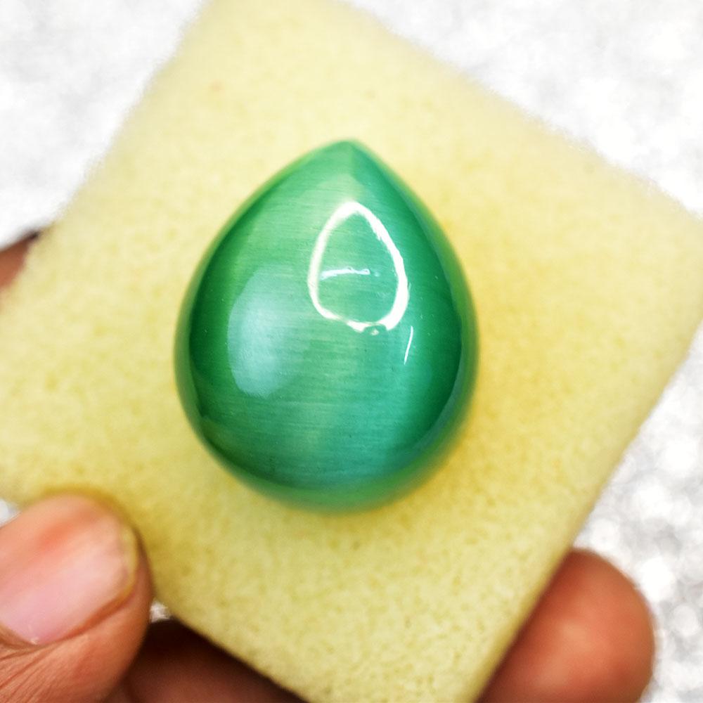 Brazilian Pear Cabochon Cut 81 Ct Natural Cat'S Eye Green Gemstone