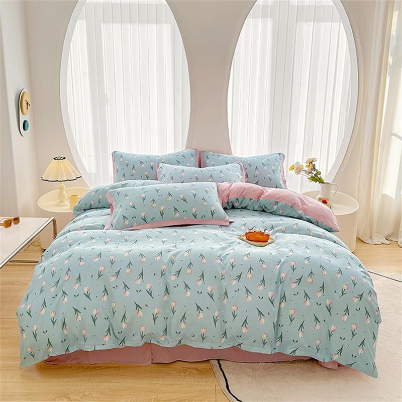 Floral Duvet Cover Queen Vintage Plaid Patchwork Bedding Set Boho Farmhouse Reversible Comforter Cover for Girls Women 4pcs Set