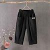 Women's Casual Summer Cotton Hemp Cropped Pants Wide Leg Mid Rise Elastic Waistband Solid Color Comfortable Trendy