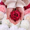 5/100pcs Artificial Fake Roses Heads with Stems Rose Flower and Green Leaves Valentine's Day Wedding Birthday Party Decoration