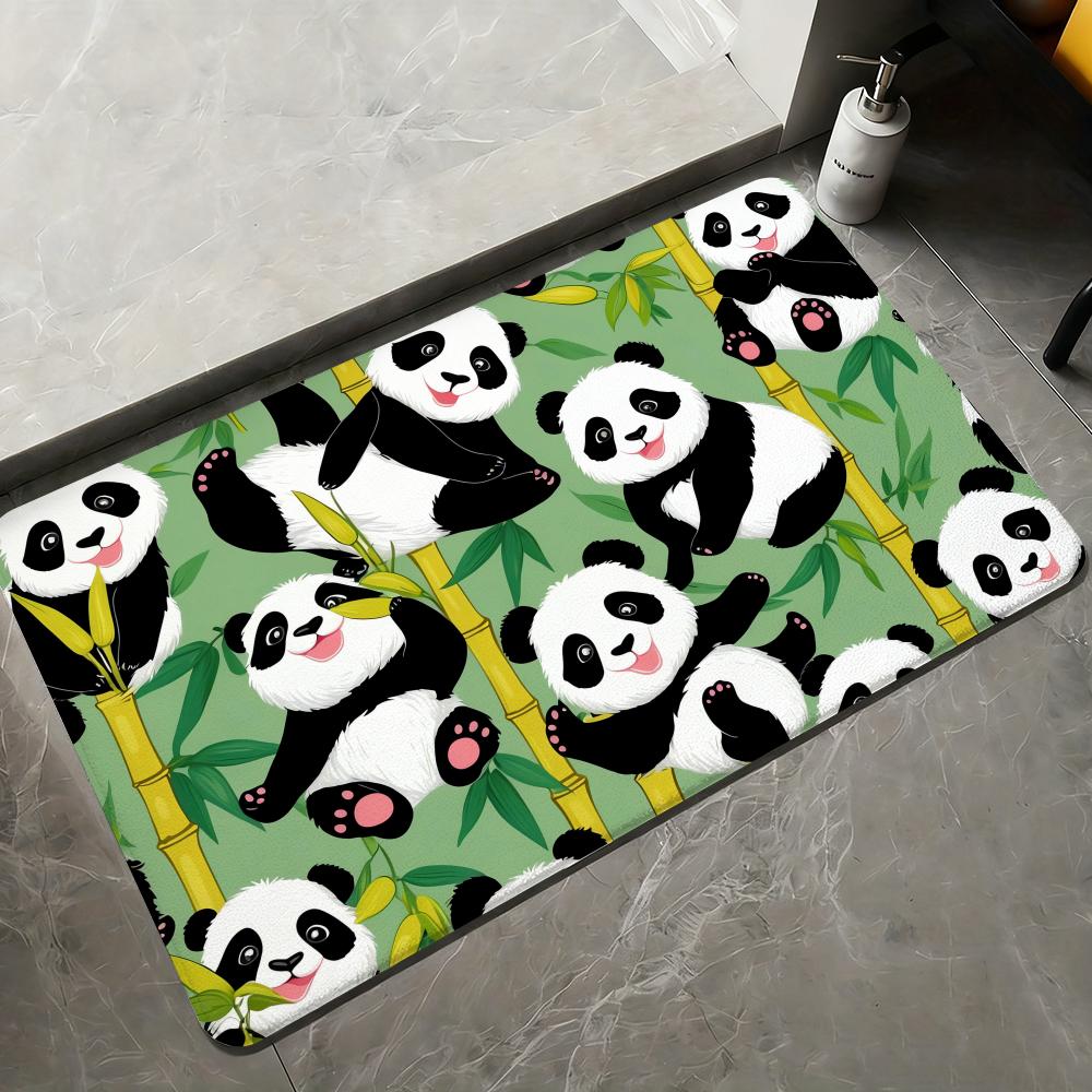 Cute Cartoon Panda Floor Mat Flannel Rugs Soft Winter Warmth Floor Mat Thickened Non-Slip for Living Room Home Door Mat