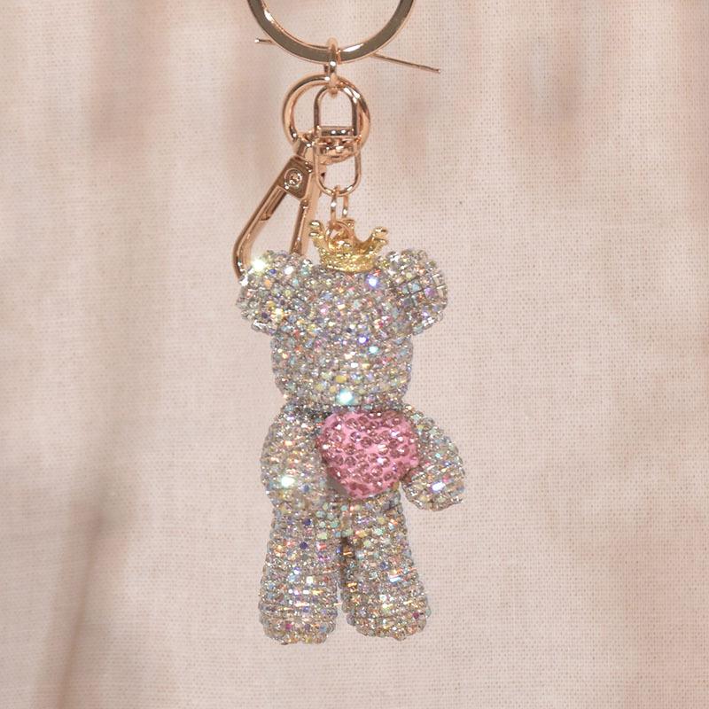 High Quality Rhinestone Animal Keychain Leather Strap Care Bear Pendant Fancy Rhinestone Bear Animal Keychain Bag Pendant