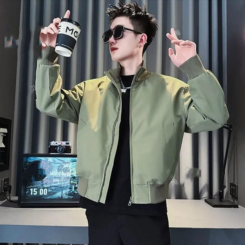 

Men s Casual Stand Collar Zip-Up Bomber Jacket M армія зелений колір