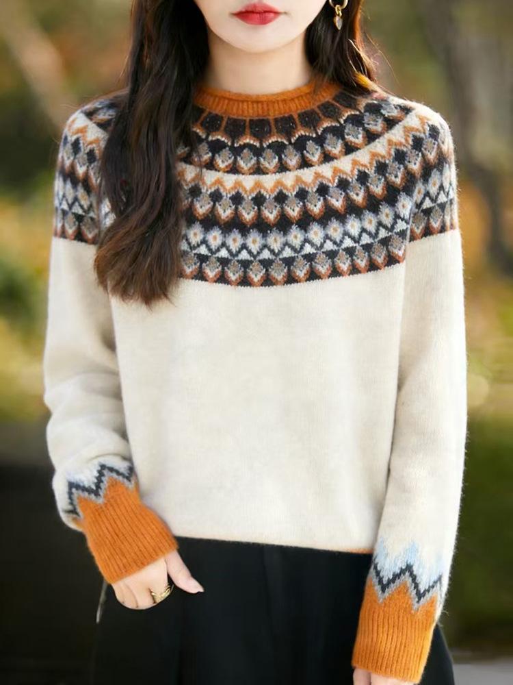 Women's Loose Fair Isle Peacock Sweater - Autumn/Winter Korean Style Knitwear
