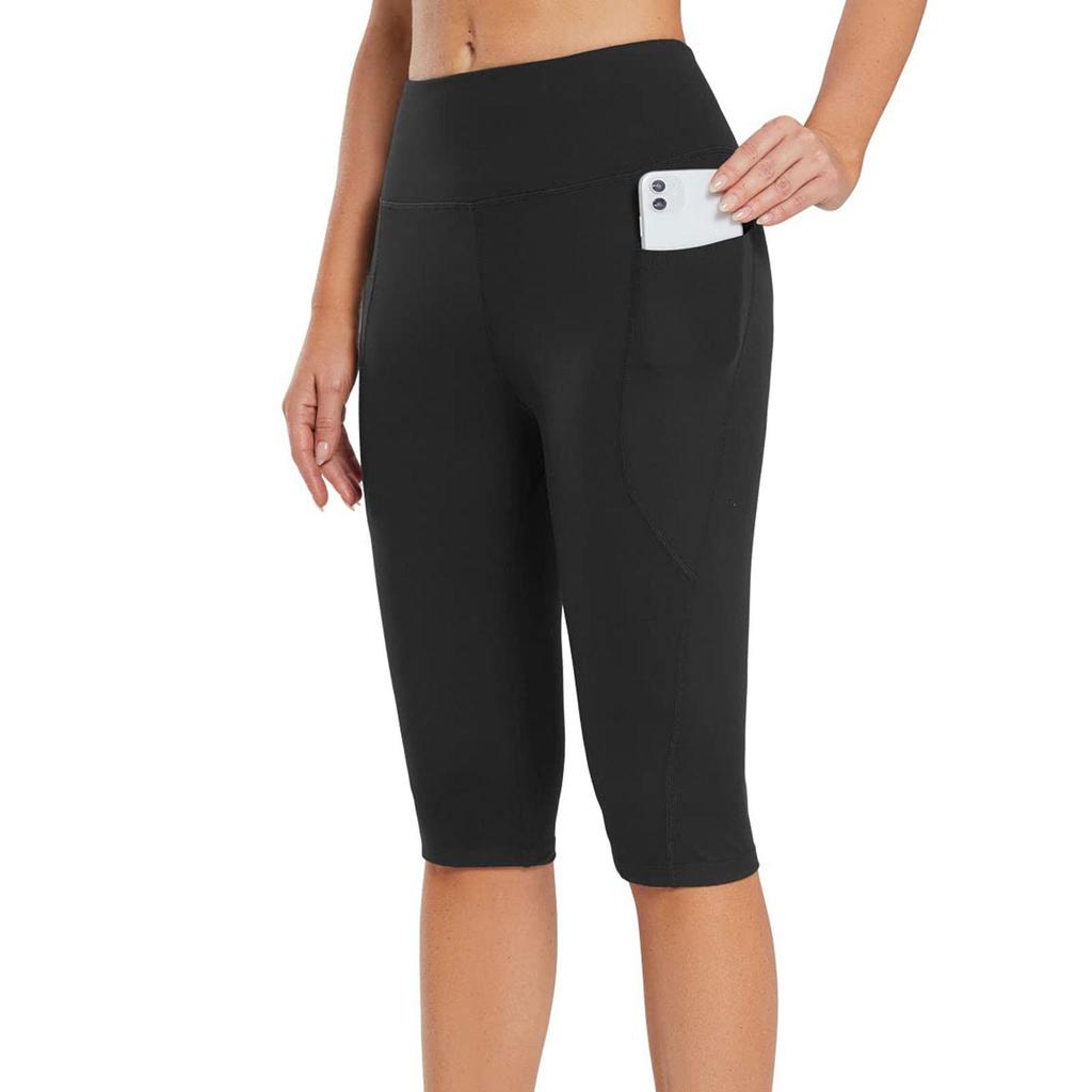 2025 Summer Women's Solid Color Pocket Yoga Capri Pants