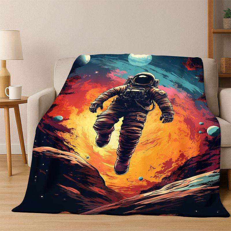 Cartoon Astronaut Universe Spaceman Outer Space Flannel Blanket Soft Warm Throw Blanket for Bedroom Living Room Bed Travel kids
