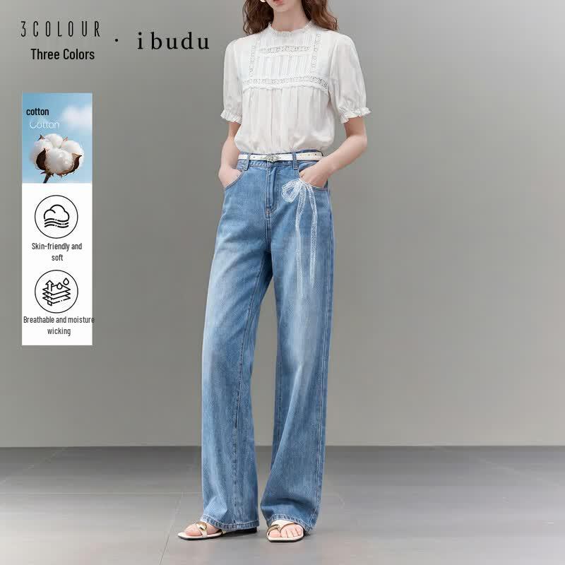 Women s High-Waisted Bowknot Print Denim Jeans S