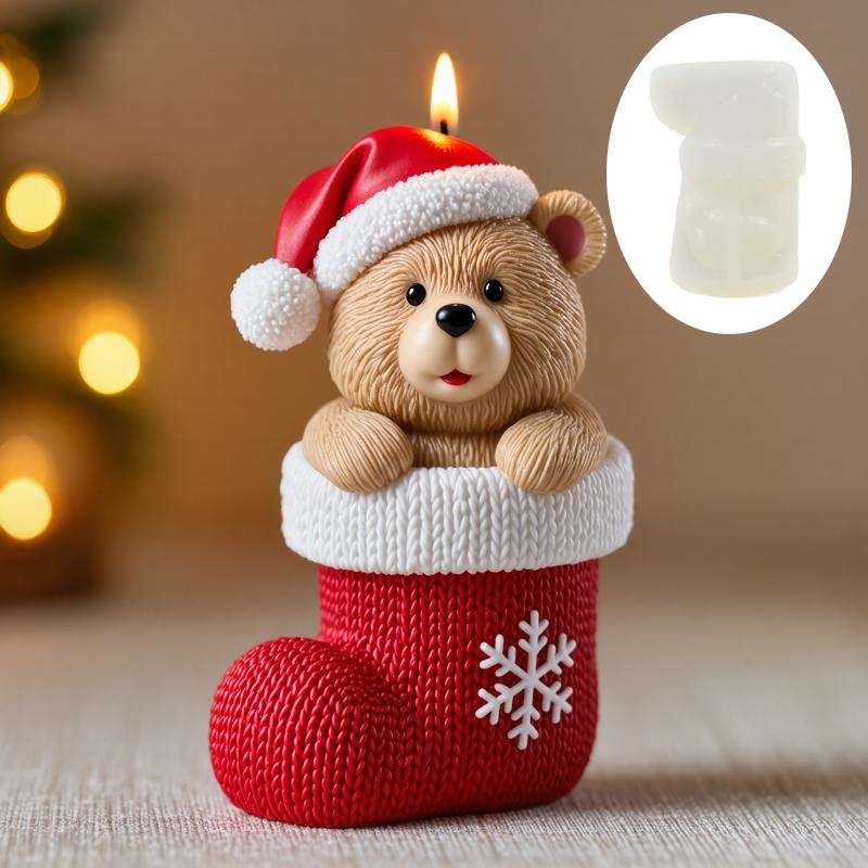 Bow Gift Bag Christmas Hat Dog Candle Silicone Mold Cute Dog Resin Mold Drill Christmas Gift Bag Hat Dog Gift Bag Gypsum Molds