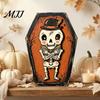 Fall Home Decor for Tables Vintage Halloween Wooden Decor, Cat Mummy Skeleton Figurines, Festive Tabletop Farmhouse Centerpiece Shelf Mantel