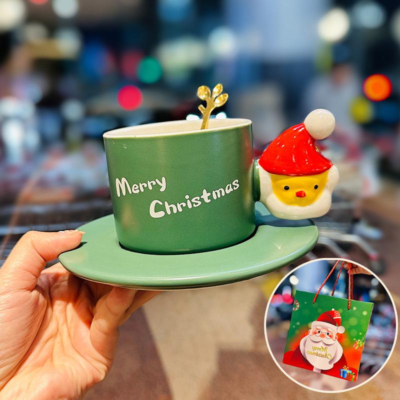 Gift Box Creative Santa Claus Ceramic Mug Afternoon Tea Coffee Cup Saucer Set Christmas Gift Souvenir