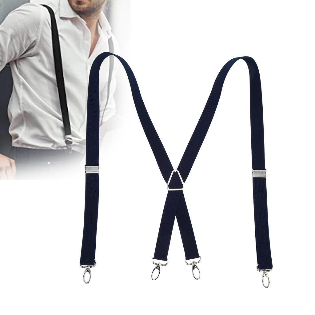 Mens Suspenders   Stretchable 2.5x110cm/1.0x43.3in Comfortable Fit 4 Metal Buckles Pants Suspenders for Adult