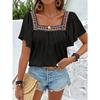Summer Vacation Lace Embroidery Square Collar Pullover T-shirt Women's Fashion Simple