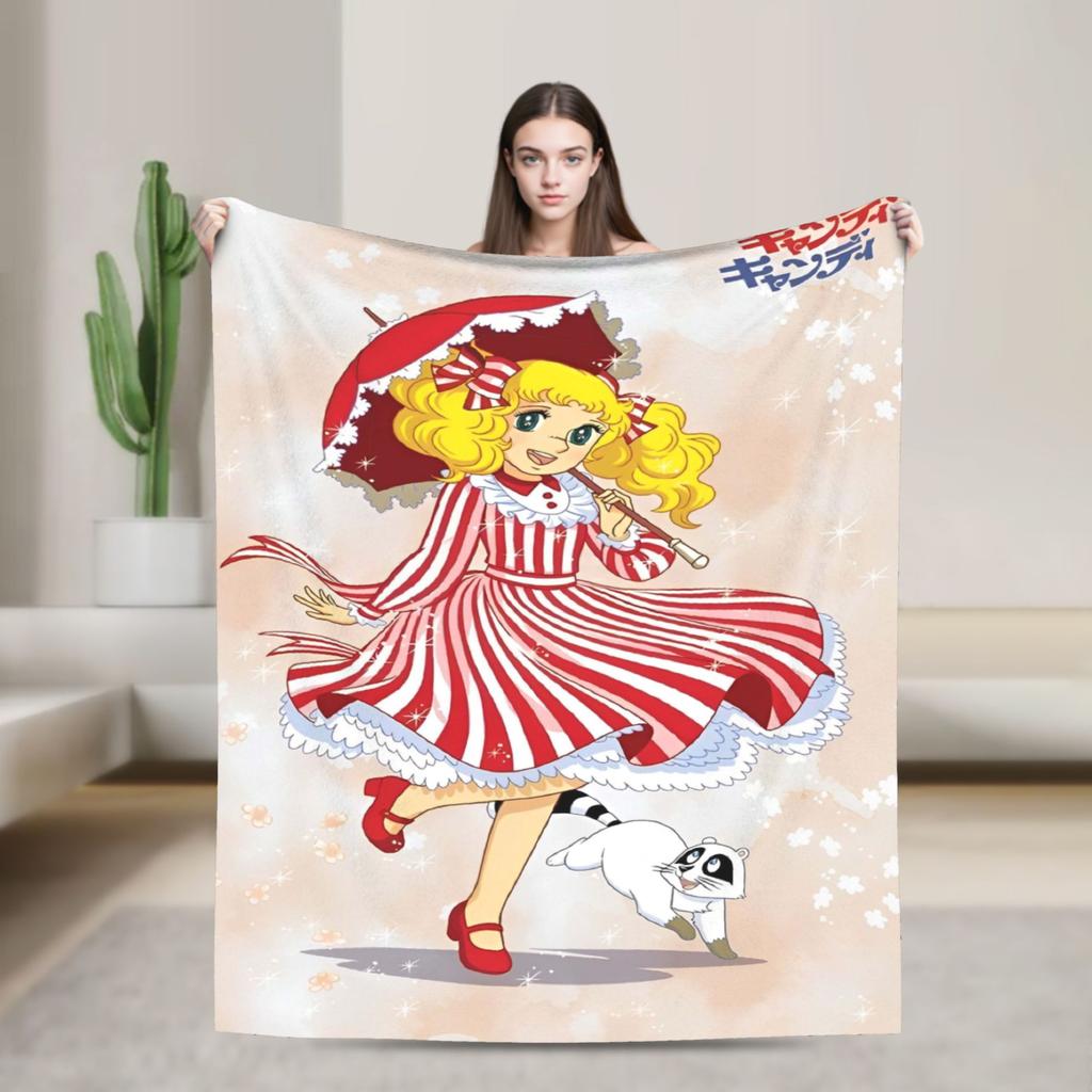 Candy Candy Cartoon Anime Blanket Flannel  Super Warm Throw Blanket for Outdoor Travel Bedspread