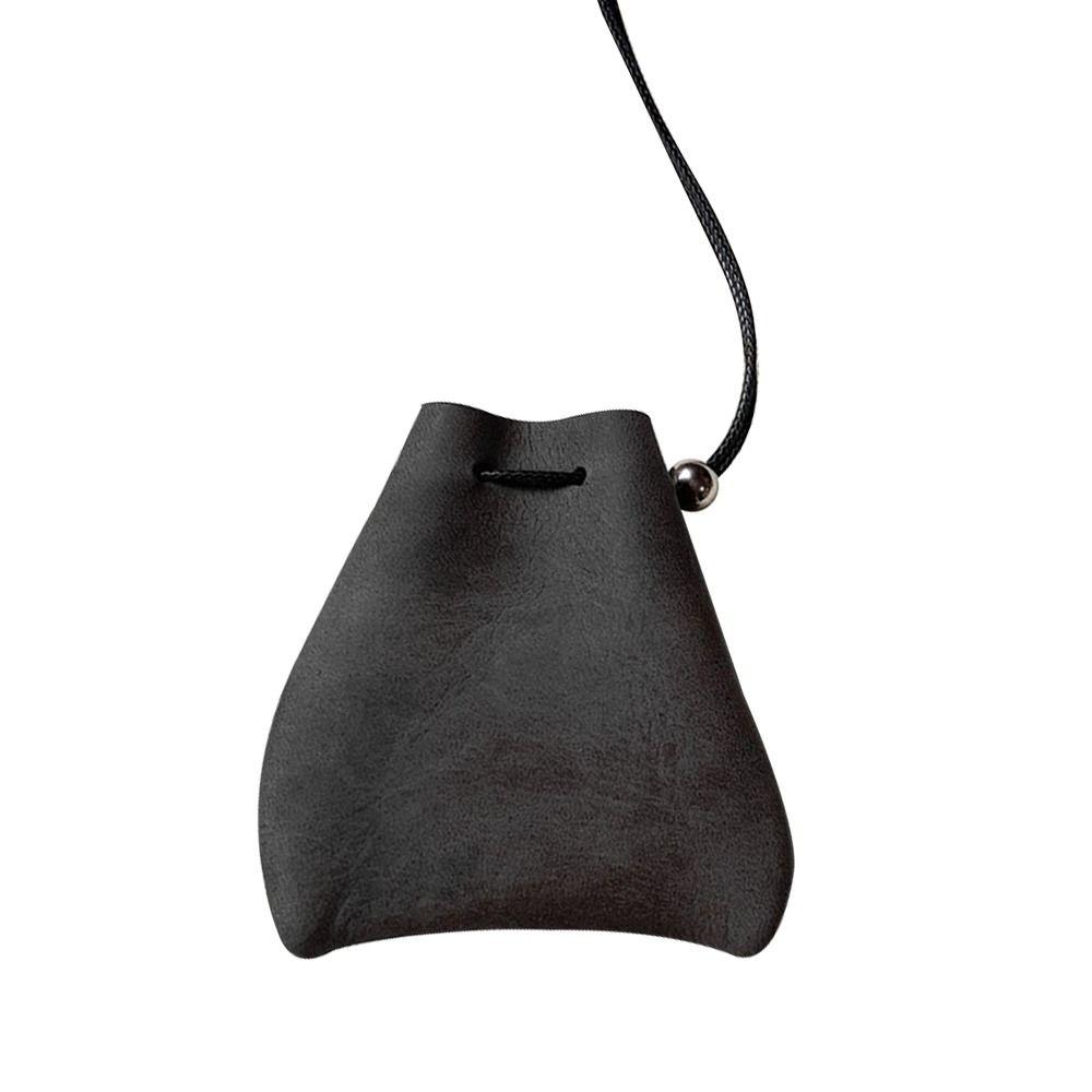 PU Suede Bag Necklace with Long Strap Leopard Print Long Necklace Coin Purse Pendant Wearing Key Bag Necklace Hanging Accessory
