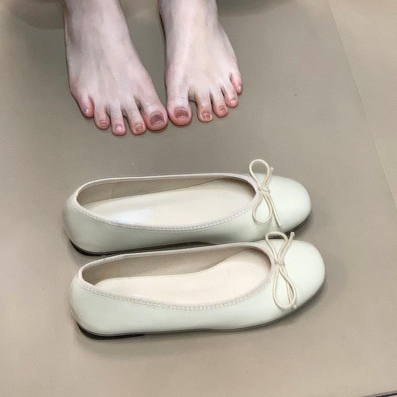 Round head bow flat bottom small red shoes 2025 new shallow mouth versatile ballet women's shoes