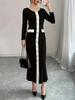 Women's Black & White Patchwork Slim-Fit Long Skirt Dress