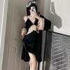 Sexy Golden Velvet Pajamas Autumn and Winter New Chest Pad Suspender Nightdress Set Nightgown Lace Two-piece Loungewear